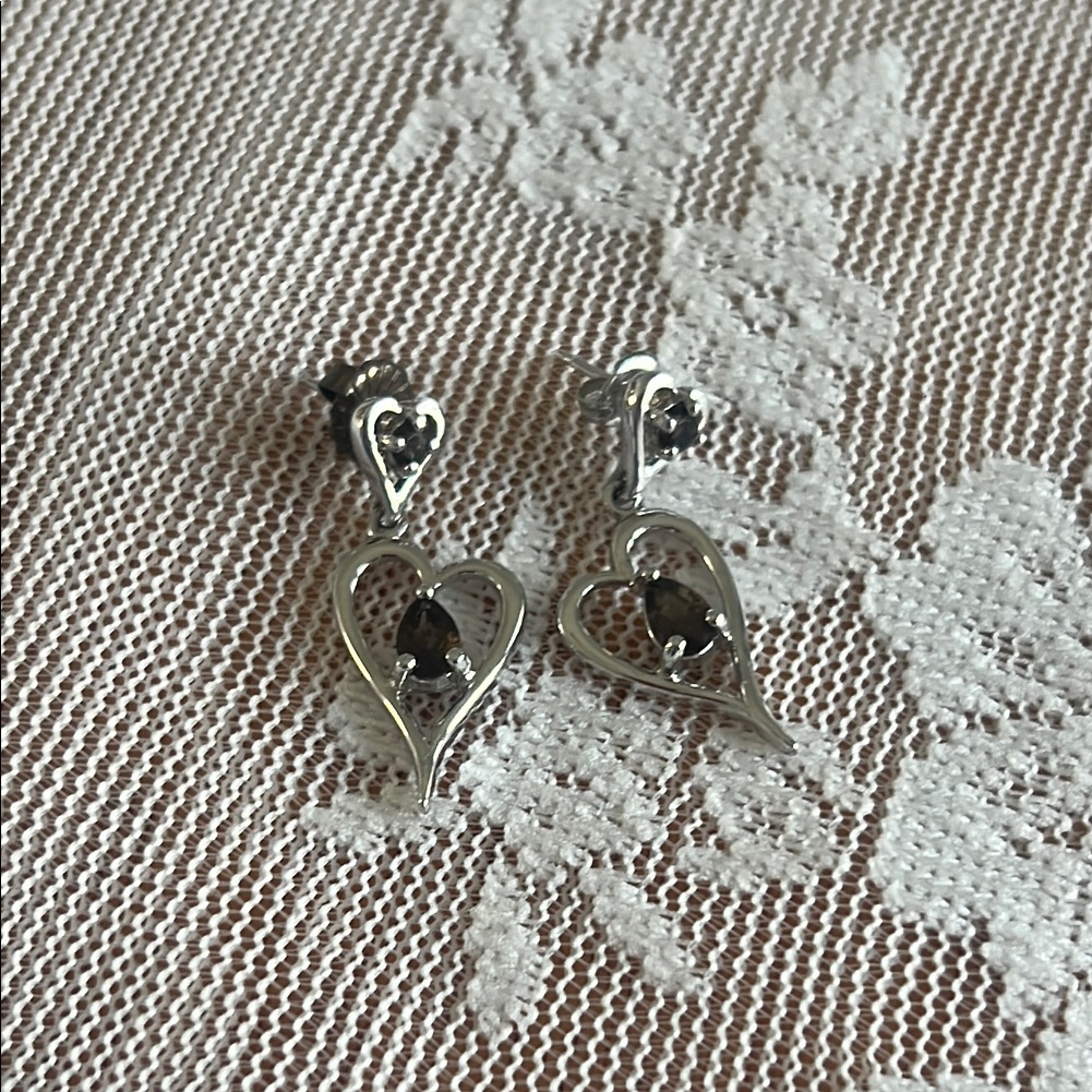 925 Double Hearted Dangling Pierce Earrings Marked